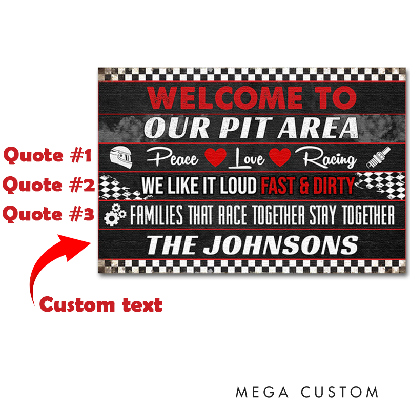 Personalized Doormat with Welcome to Our Pit Area Design Thoughtful Gift for Racer and Racing Lovers