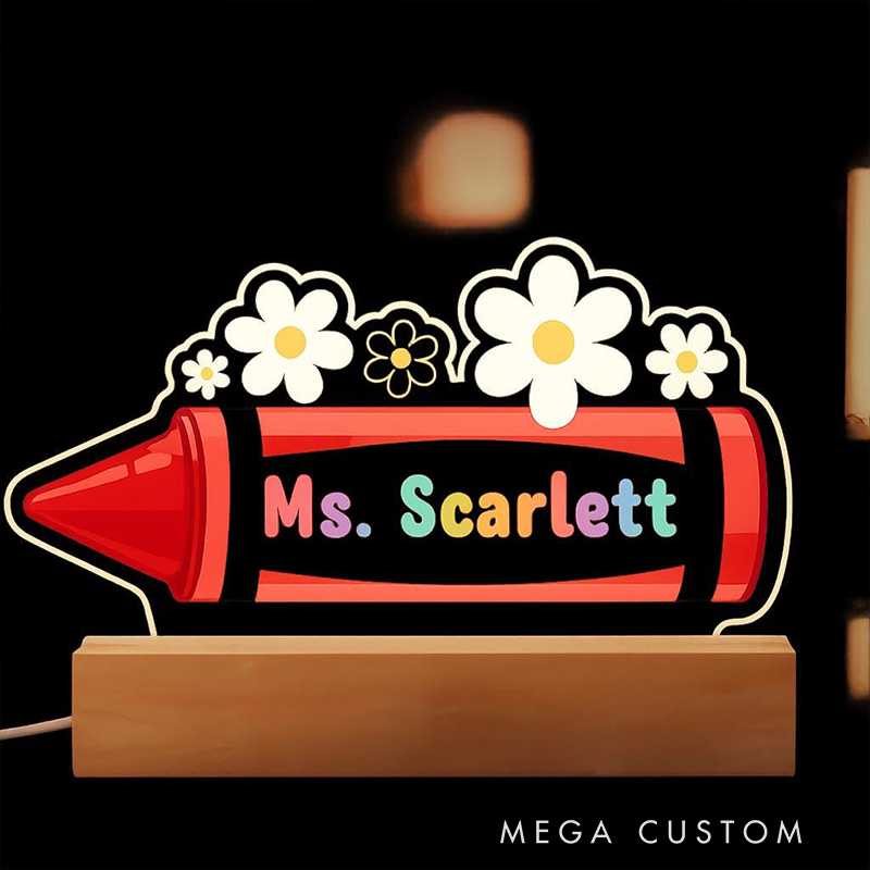 Personalized Teacher LED Desk Lamp with Flower Crayon Design Unique Gift for Teachers