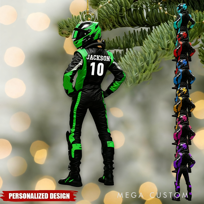 Personalized Racing Driver Acrylic Ornament, Custom Racer Christmas Ornament Gift for Motorsport Lovers