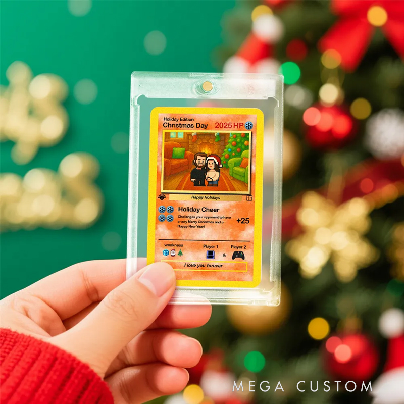 Personalized Custom Merry Christmas Card Present for Family Turn Your Photo into a Unique Collectible Pixel Man Style Card Xmas Gift