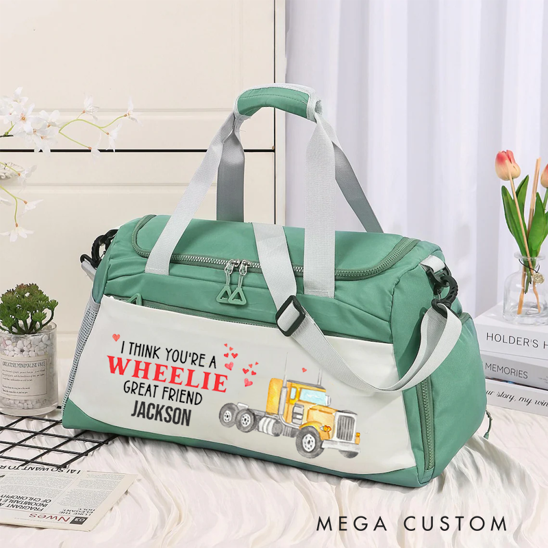 Personalized Duffel Bag Custom Gift for Boyfriends Girlfriends with Fun Truck Design
