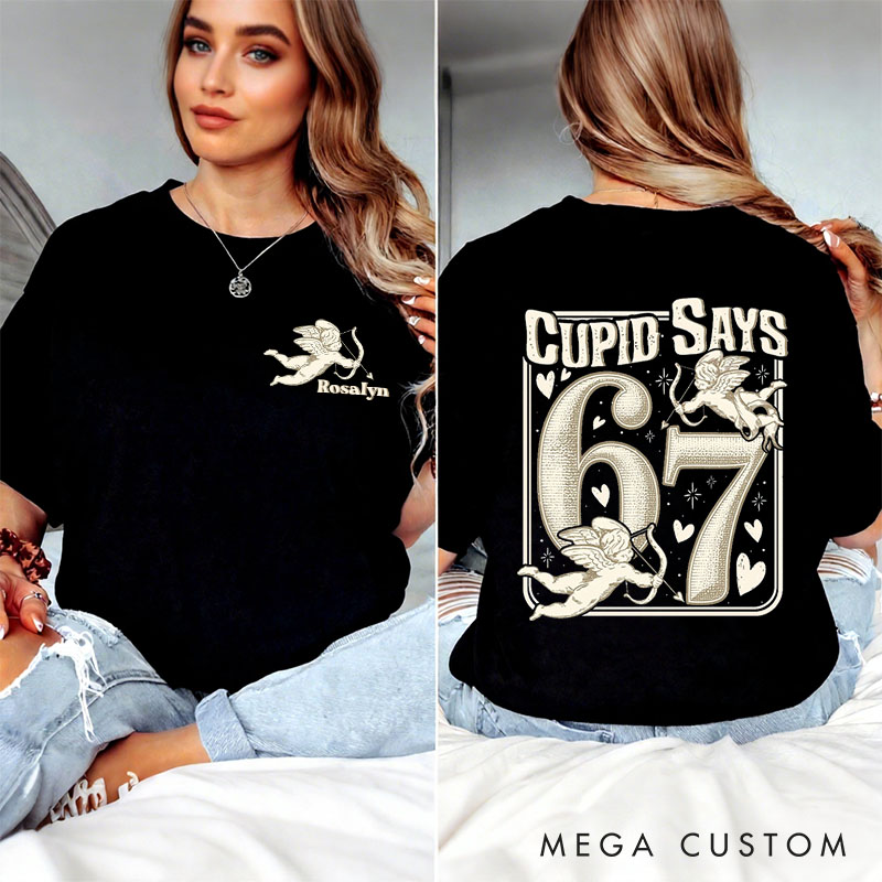Personalized Girlfriend Wife Cupid Days 67 Retro Love Sweatshirt with Name Couple 6 7 Funny Number Meme Matching Valentines Day Sweatshirt for Her Him