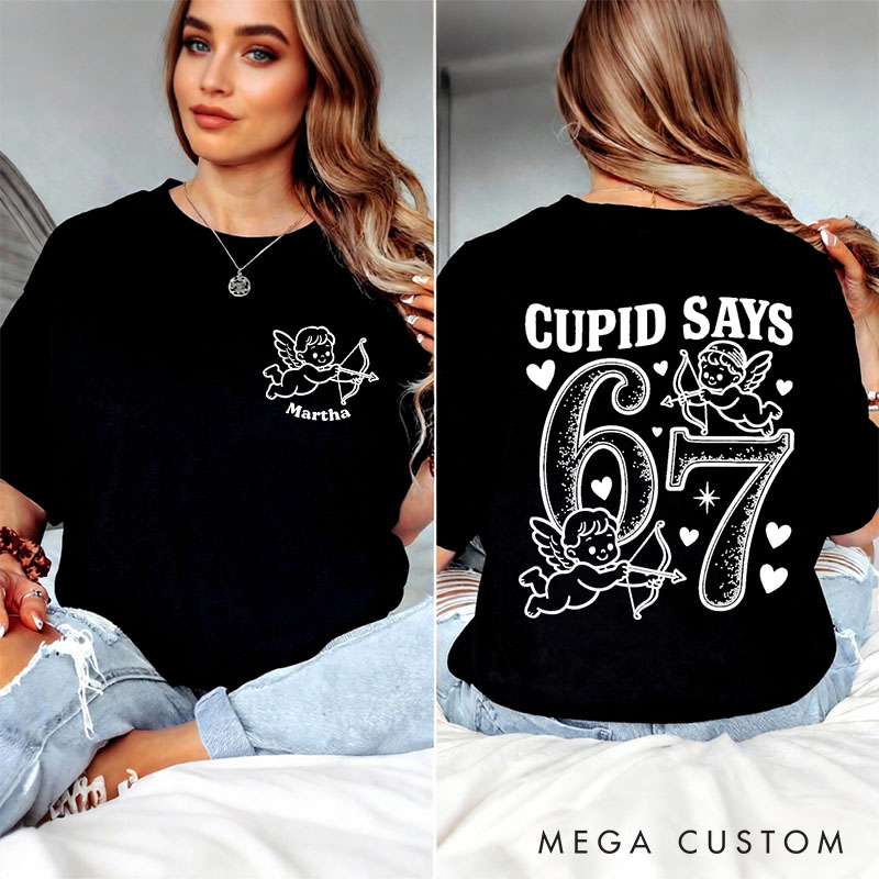Personalized Girlfriend Wife Cupid Days 67 Retro Love Sweatshirt with Name Couple Funny 6 7 Number Meme Matching Valentines Day Sweatshirt for Her Him