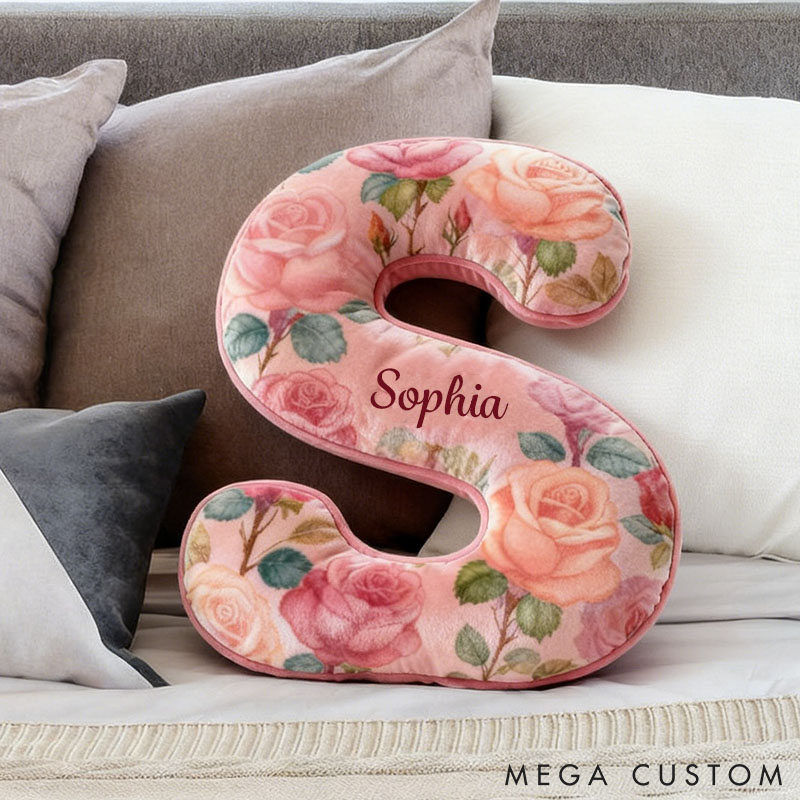 Personalized Rose Initial Pillow Custom Rose-Themed Letter Throw Pillow for Her Graphic 3D Print Pillow for Girl Friend