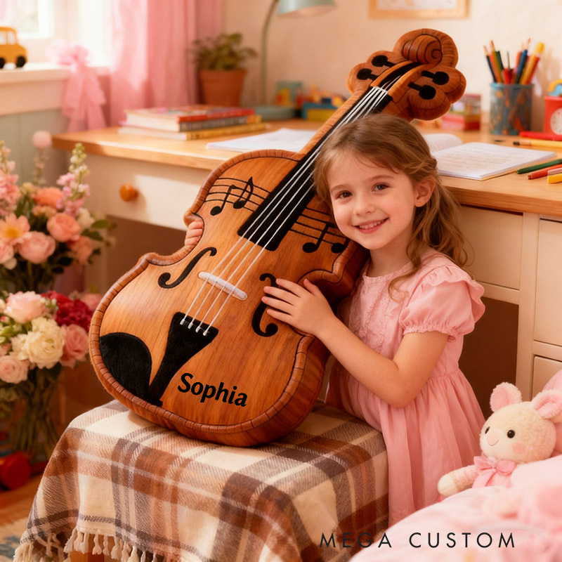 Personalized Graphic 3D Print Violin Pillow With Your Own Name Soft Stuffed Toy for Kids Music Lovers Unique Decorative Cushion for Room and Music Room