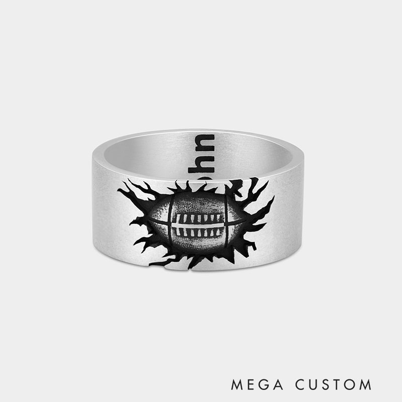 Personalized Sterling Silver Rugby Ball Burst Ring Jewelry Gift 925 Sterling Silver 