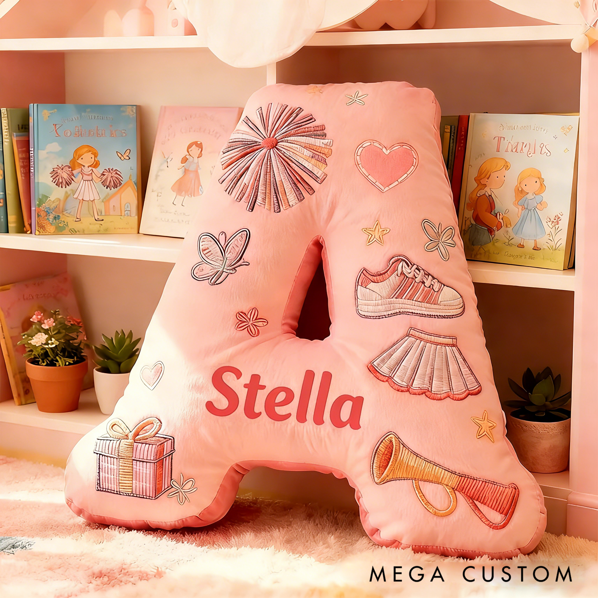 Personalized Cute Cheerleader Letter Pillow with Custom Name for Girls and Cheer Squad Members