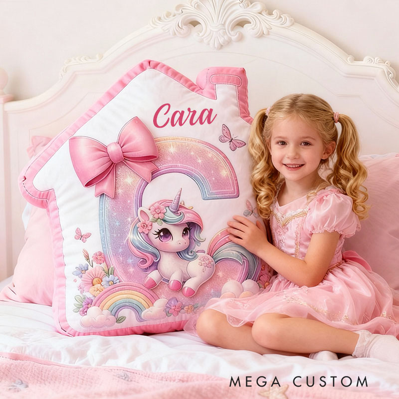 Personalized House Pillow Pink House-Shaped 26 Letters Custom Name Design for Girl's Bedroom Decor and Gift Idea Graphic 3D Print