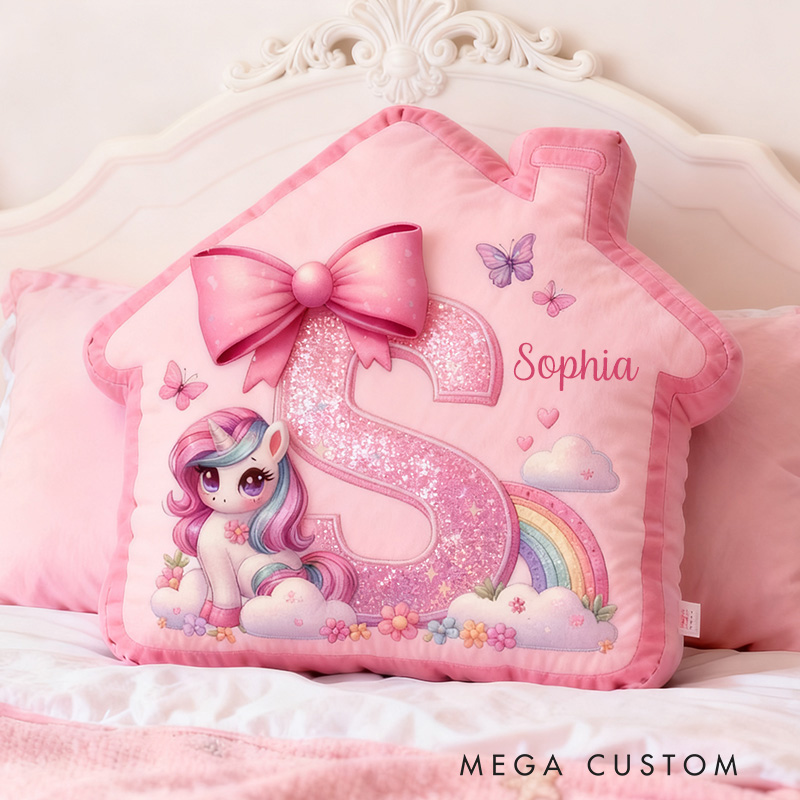 Personalized House Pillow Pink House-Shaped 26 Letters Custom Name Design Perfect for Girl's Bedroom Decor and Gift Idea Graphic 3D Print