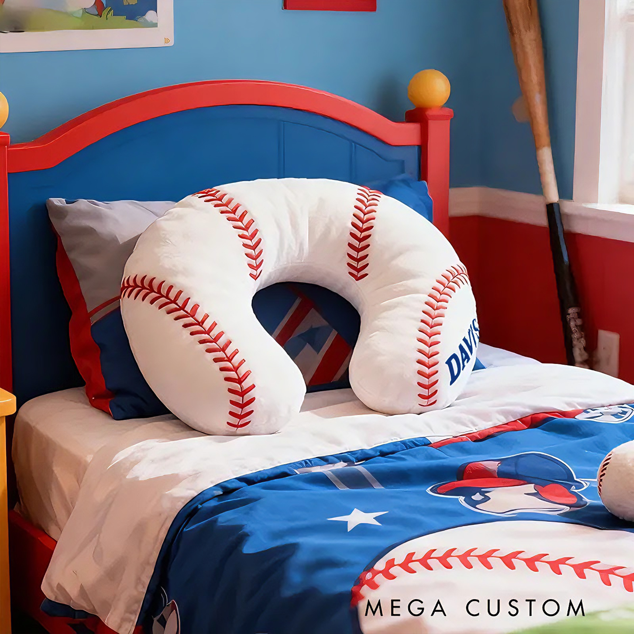 Personalized Baseball U-Shaped Pillow with Custom Name Design