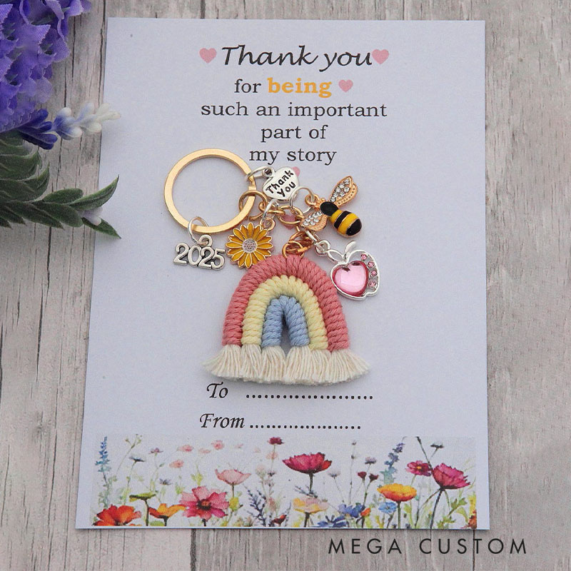 Personalized Rainbow and Bee Keychain Teacher's Day Gift for Teachers