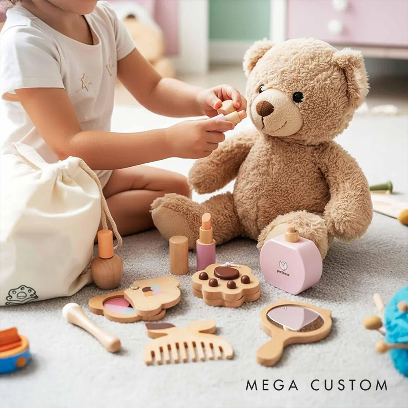 Personalized Wooden Kids Makeup Toy Set Pretend Play Hair Salon Customizable Name Gift for Babies Toddlers