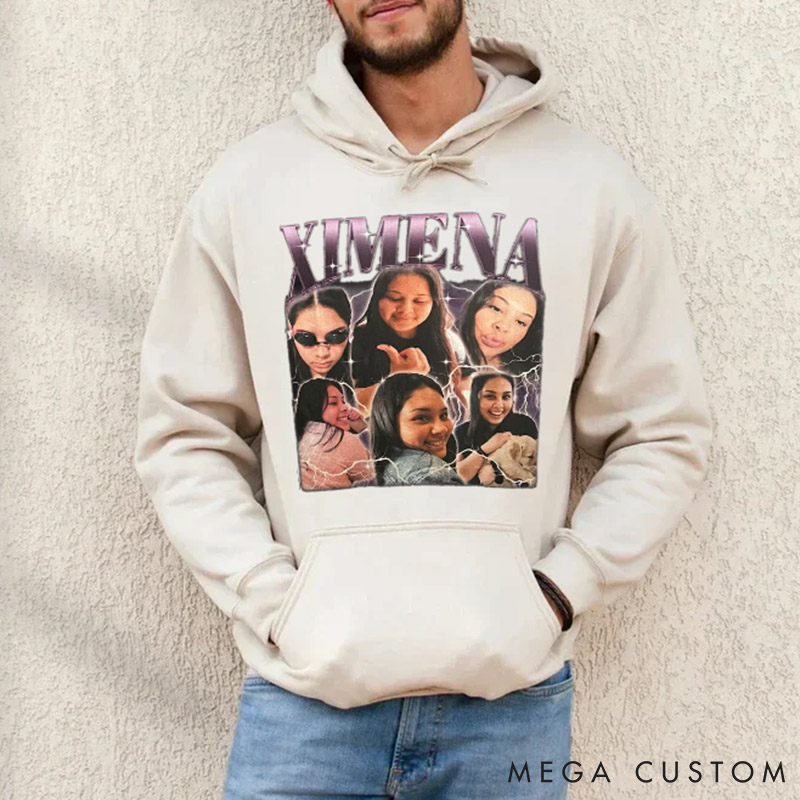 Personalized Girlfriend Bootleg Style Classic Sweatshirt Custom Boyfriend Photo Hoodies Couple Face Rap Style Hoodie Valentine's Day Gift for Him Her