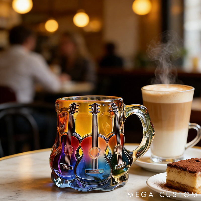 Personalized Colorful Guitar Music Art Mug Glass Cup Gifts for Music Lovers