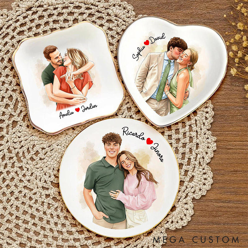 Personalized Heart Flower Ceramic Trinket Jewelry Dish with Initial and Date Toile De Jouy Ring Dish Valentine's Gift for Wife Anniversary Gift for Girlfriend