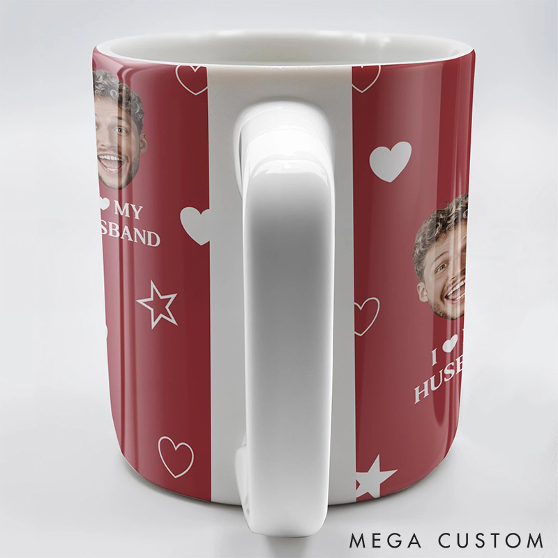 Personalized Couple I love My Husband Mug Custom Photo Portrait  Mug Full Printed Funny Mug for Couple Valentine's Gift for Husband