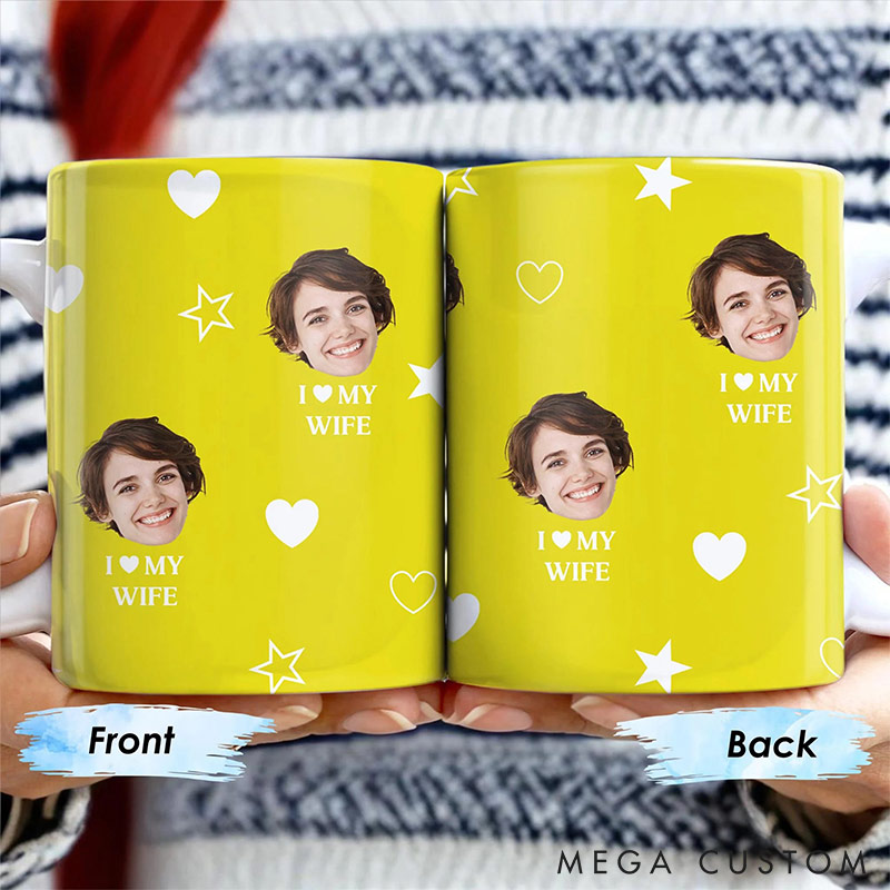 Personalized Couple I love My Wife Mug Custom Photo Portrait  Mug Full Printed Funny Mug for Couple Valentine's Gift for Wife