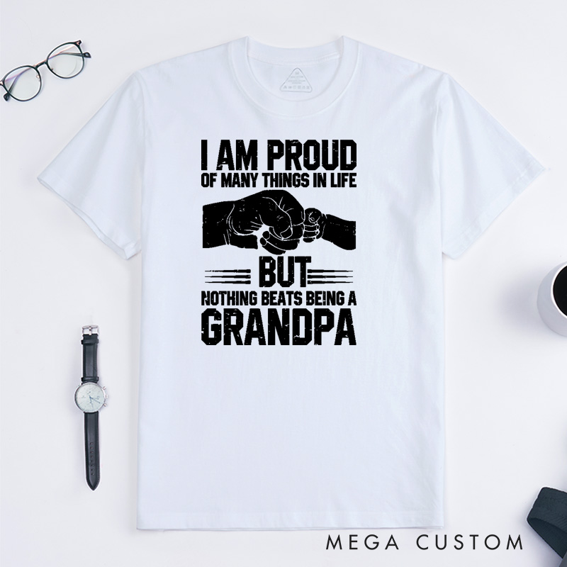 Personalized Grandpa T-Shirt Custom I Am Proud Nothing Beats Being a Grandpa Gift for Grandfather Father's Day Birthday Comfortable Cotton Shirt