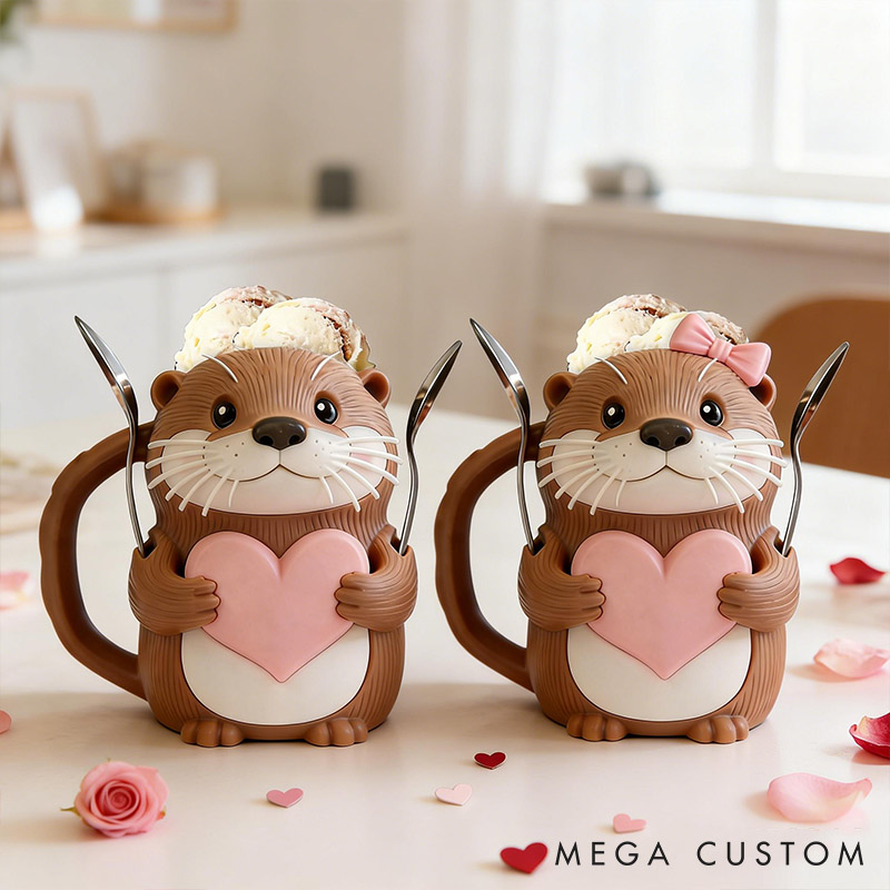 Personalized Otter Couple Ice Cream Pint Holder 3D Printed with Spoon Slots & Snack Drawer Anniversary Gift Valentine's Day Gift for Him Her