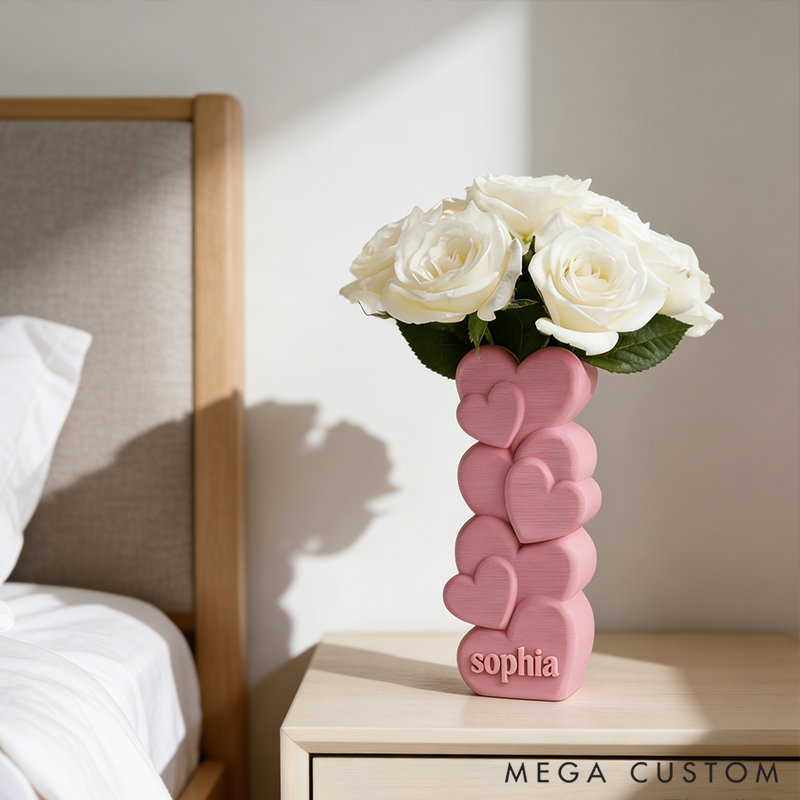 Personalized 3D Heart Shaped Vase Makeup Brush Holder Layer-Heart Design Vase Romantic Anniversary & Valentine's Day Decor