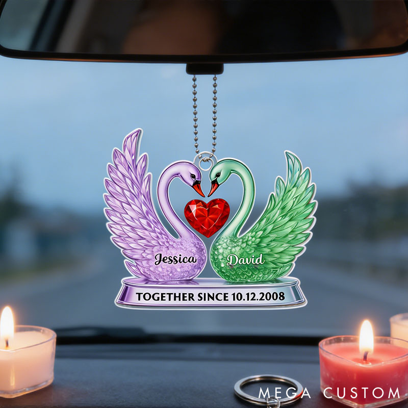 Personalized Crystal Swan Couple Together Since Acrylic Ornament Custom Car Ornament with Couple Names Anniversary Valentine's Day Gift for Him Her