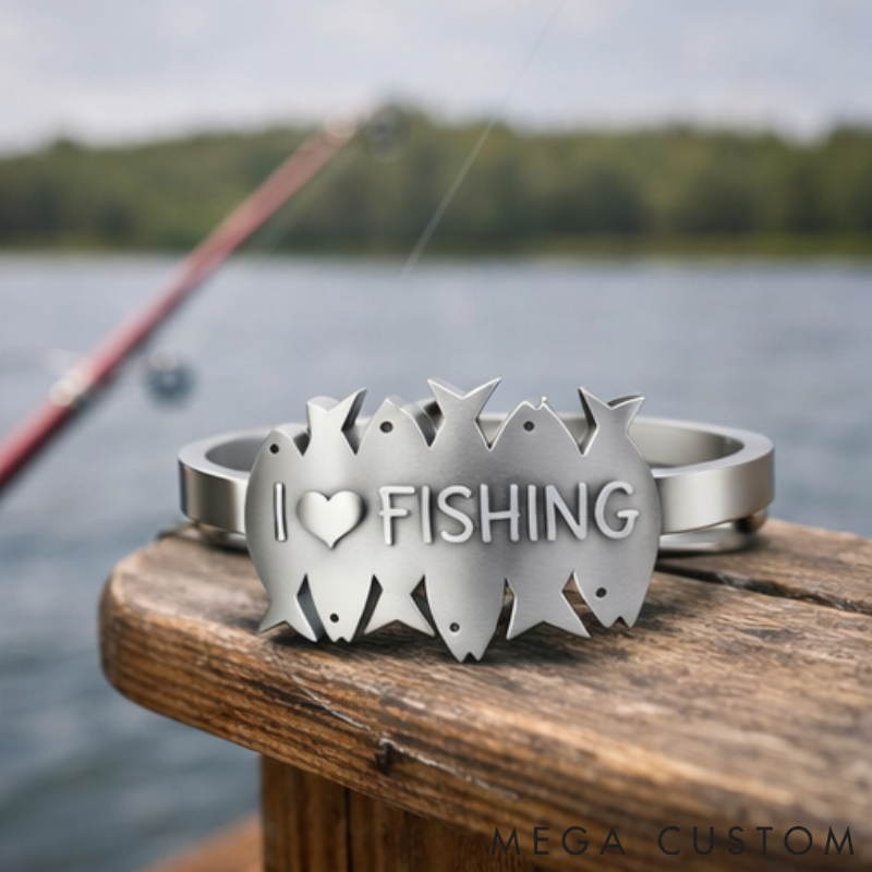 Personalized I Love Fishing & You Ring Engraved Romantic Gift for Anglers Fisherman's Surprise Present