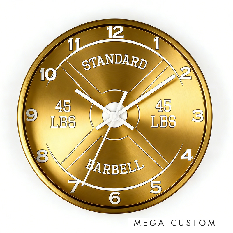 Personalized Gym Wall Clock 45lb Barbell Gym Clock Silent Analog Wall Decor Workout Clock Wall Clock for Gym Lover
