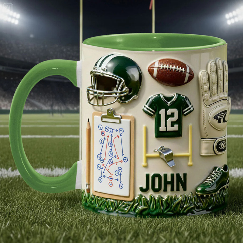 Personalized American Football Design Mug with Custom Name and Perfect Gift for Football Fans