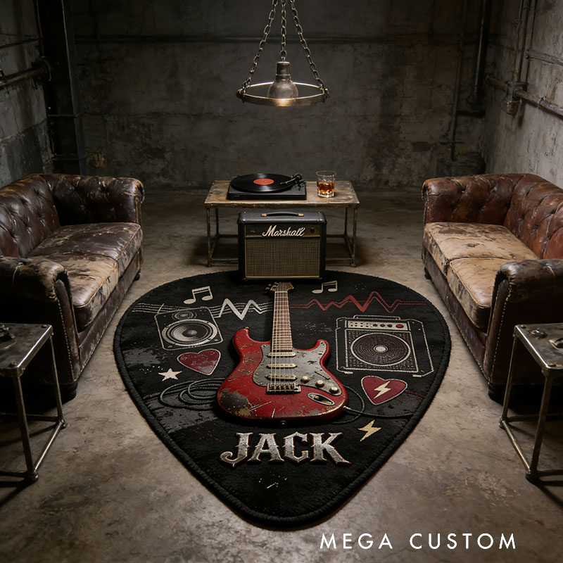Personalized Punk Guitar Pick Rug with Your Style and Name for Guitarist Unique Decorative Carpet for Room and Music Studio
