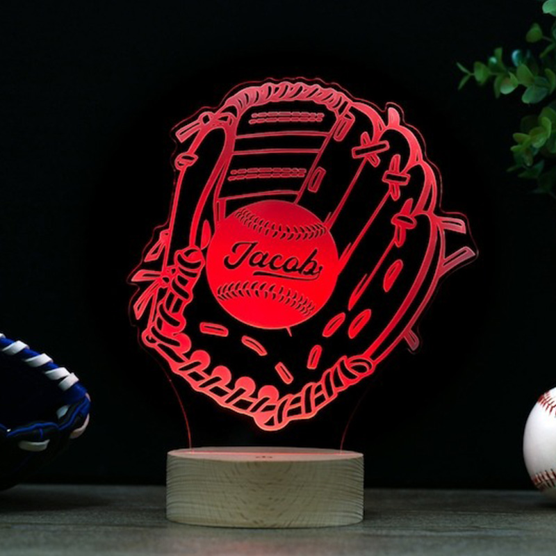 Personalized Baseball Glove LED Night Light with Custom Player Name for Kid's Glove Ball Decor Lamp Birthday Gift