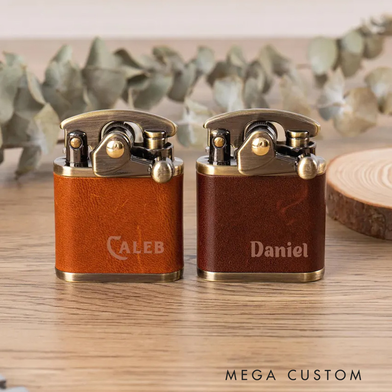 Personalized Engraved Leather Lighter for Men Groomsmen Wedding Valentine’s Day Gift for Boyfriend Dad Gift Anniversary Gift for Him