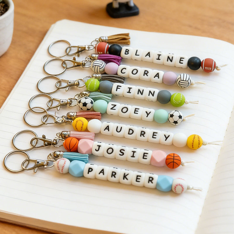Personalized Sport Name Keychain Kids Sport Backpack Keychain Silicone Name Custom Name Keychain Soccer Football Volleyball Keychain