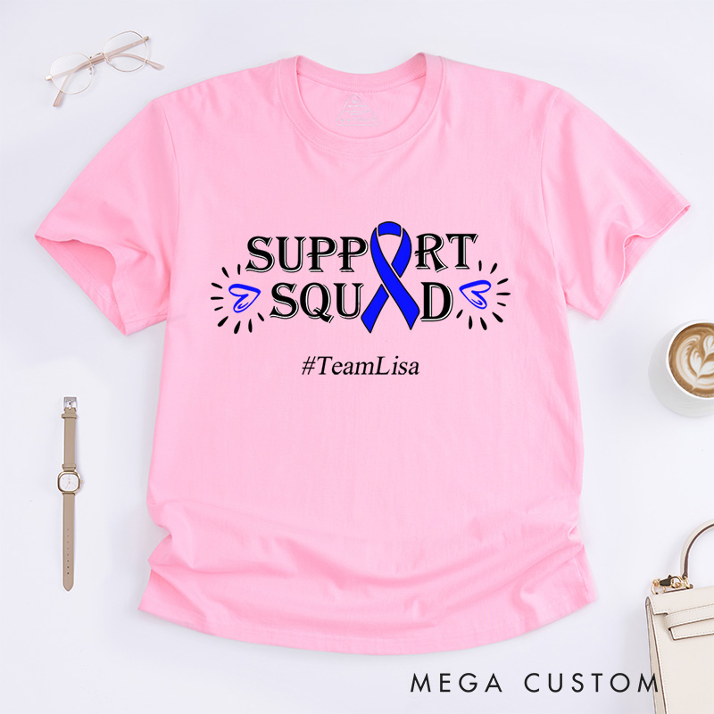 Personalized Colon Cancer Support Squad And Warrior Dark Blue Ribbon T-Shirt