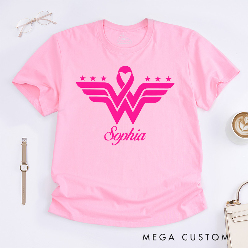 Personalized Pink Ribbon Wings Breast Cancer Awareness Empowerment Design T-shirt