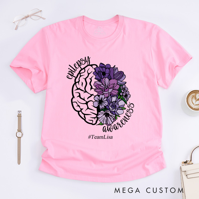 Personalized Epilepsy Awareness Neurodiversity Epilepsy Purple Ribbon T-Shirt