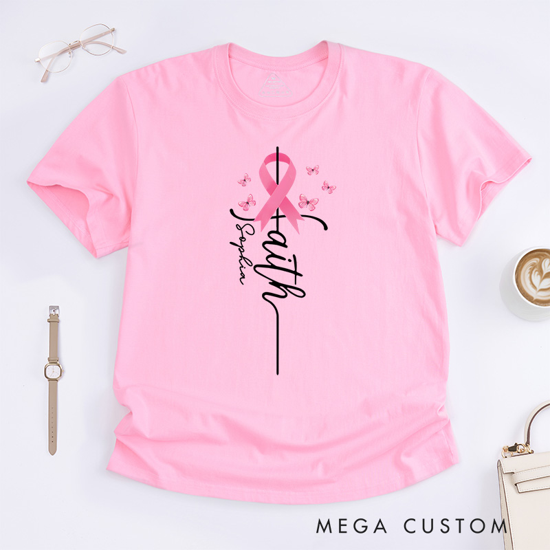 Personalized Faith Hope Love Pink Ribbon Breast Cancer Awareness Inspirational T-shirt
