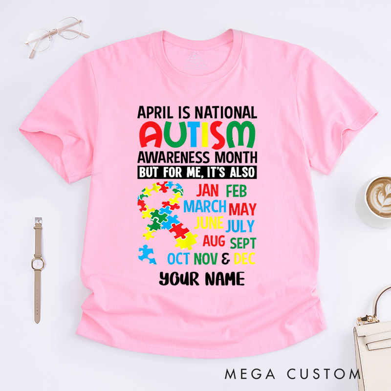 Personalized April is National Autism Awareness Month T-Shirt Autism Support Gift
