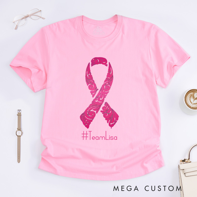Personalized Breast Cancer Support  Awareness Fighter Pink Ribbon T-Shirt
