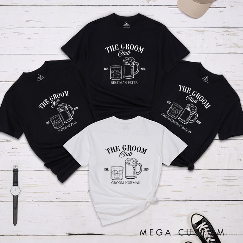 Personalized Groom Groom Club Bachelor Party T-Shirts Beer & Whiskey Shirt for Wedding Groomsman Proposal Shirt Best Man Gift