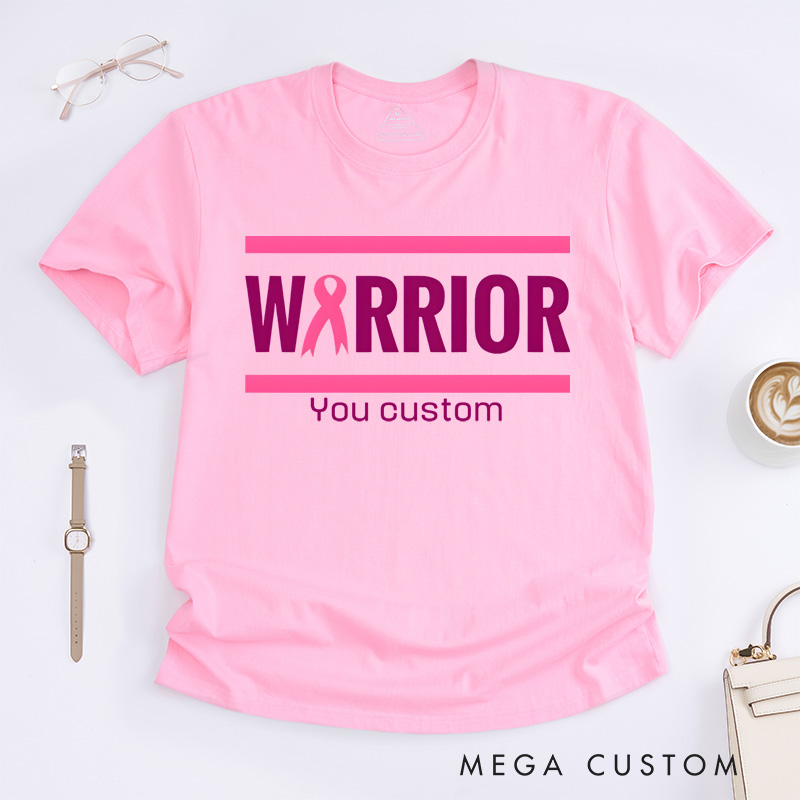 Personalized Warrior Bold Pink Ribbon Design Supporting Strength and Breast Cancer Awareness T-shirt