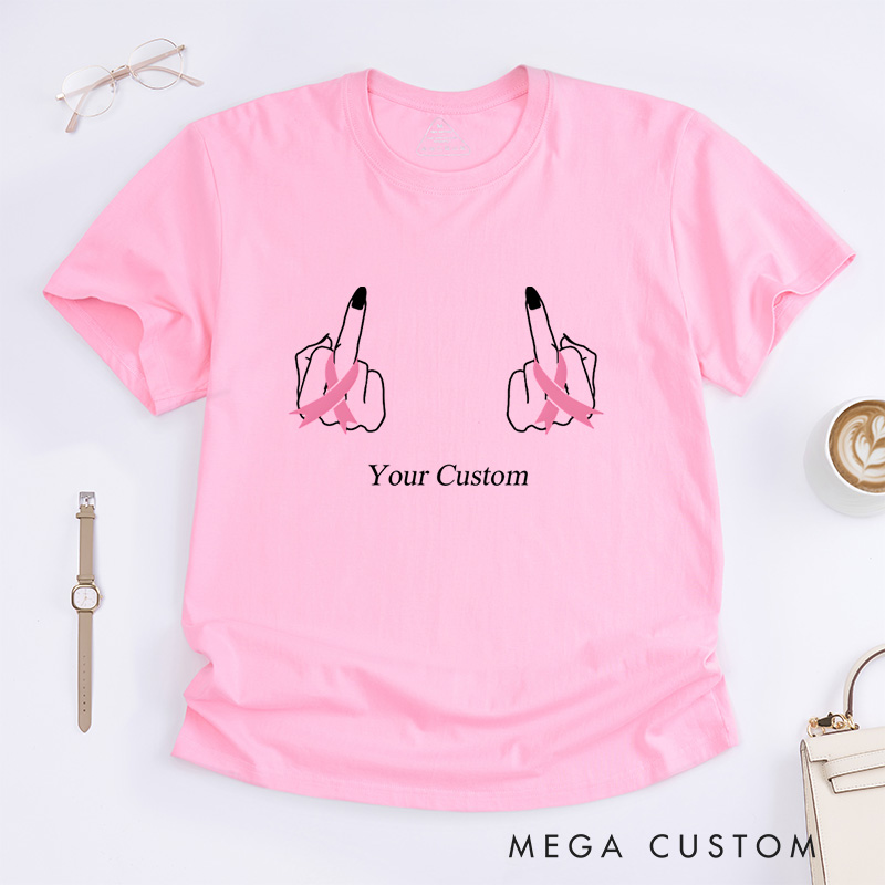 Personalized Pink Ribbon Hand Gesture Breast Cancer Awareness T-Shirt  