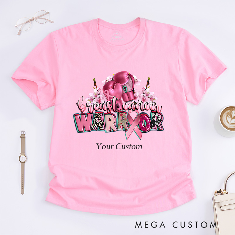 Personalized Breast Cancer Warrior Floral Ribbon Awareness Support T-Shirt  