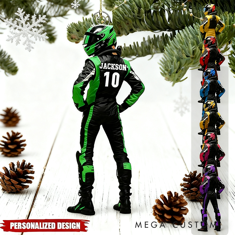 Personalized Racing Driver Acrylic Ornament Custom Racer Christmas Ornament Gift for Motorsport Lovers