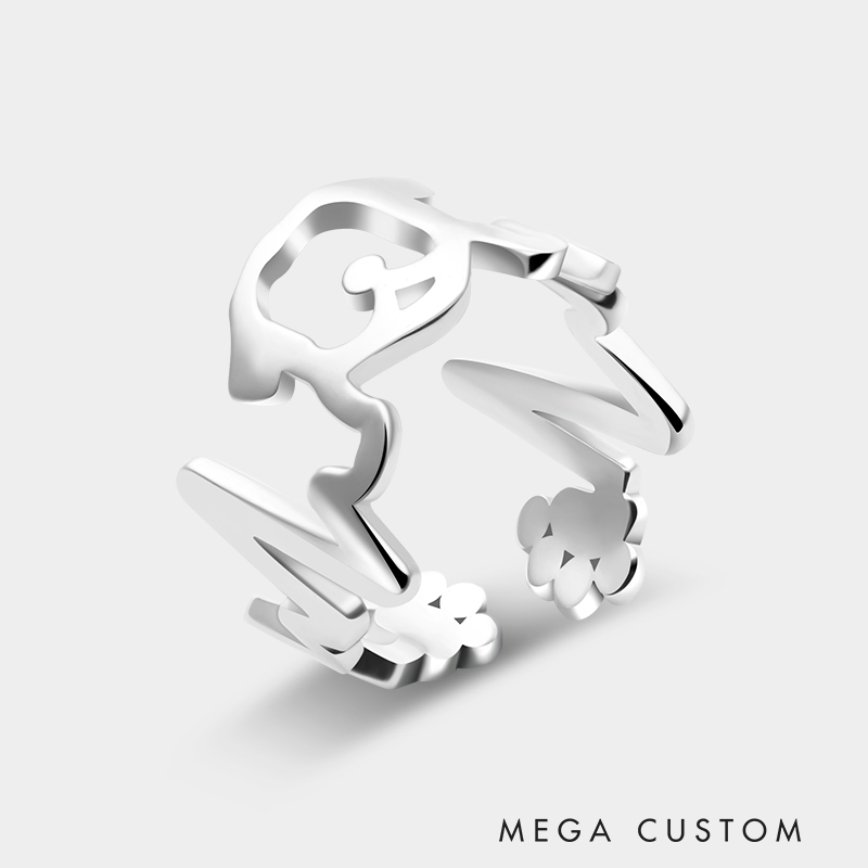 Personalized Sterling Silver Dog Head ECG Openwork Ring Rings 925 Sterling Silver Gifts for Her