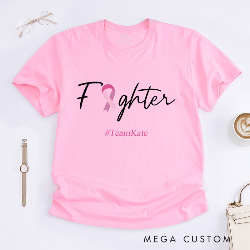 Personalized Fighter Pink Ribbon Breast Cancer Awareness Inspirational Empowerment T-Shirt  