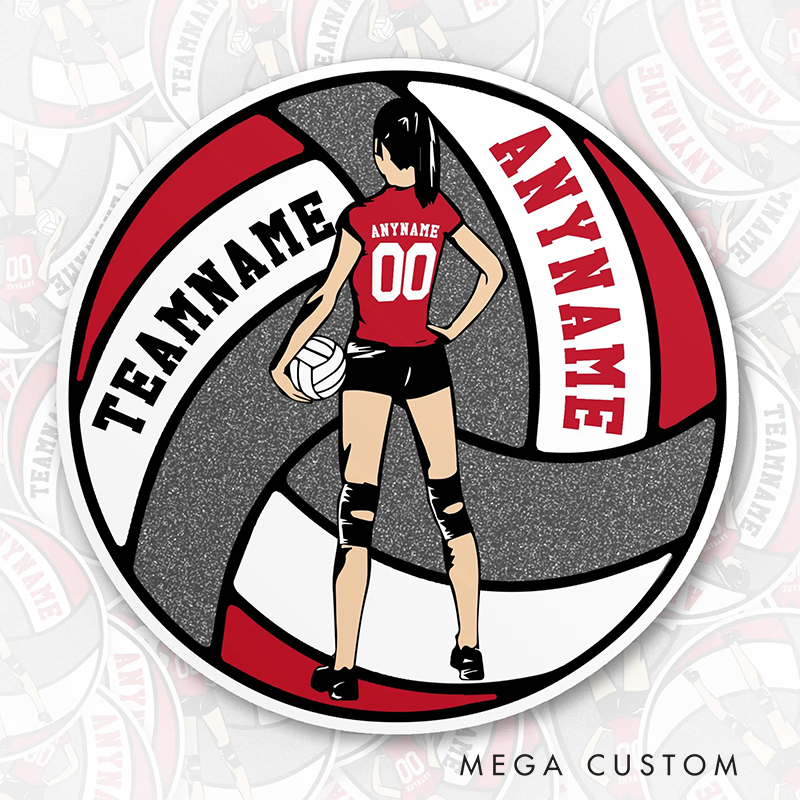 Personalized Volleyball Sticker with Custom Team Name and Number for Athletes and Fans