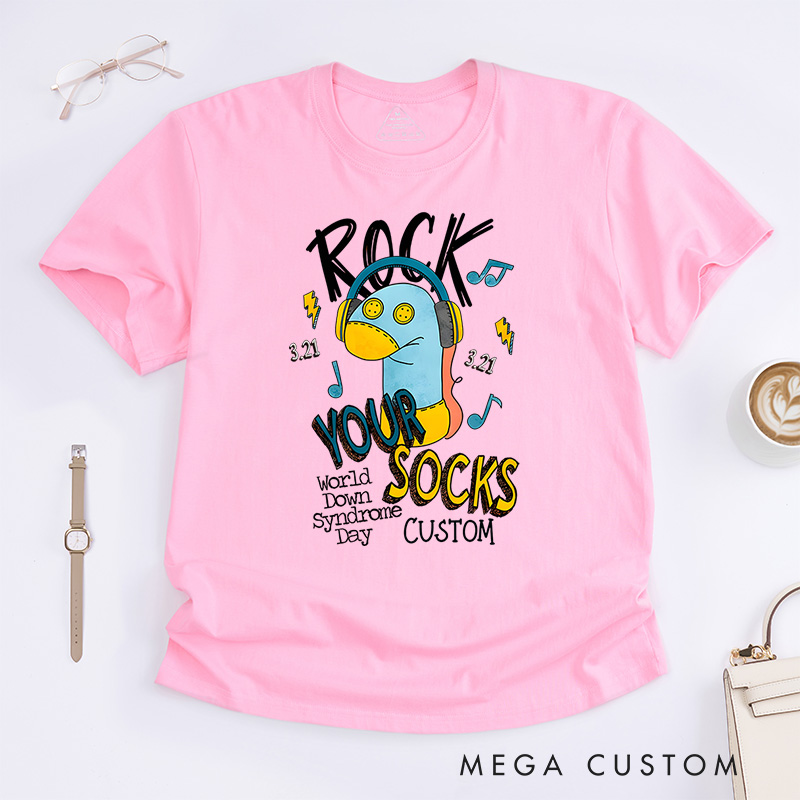 Personalized Rock Your Socks Fun Illustration Supporting World Down Syndrome Day Awareness T-shirt