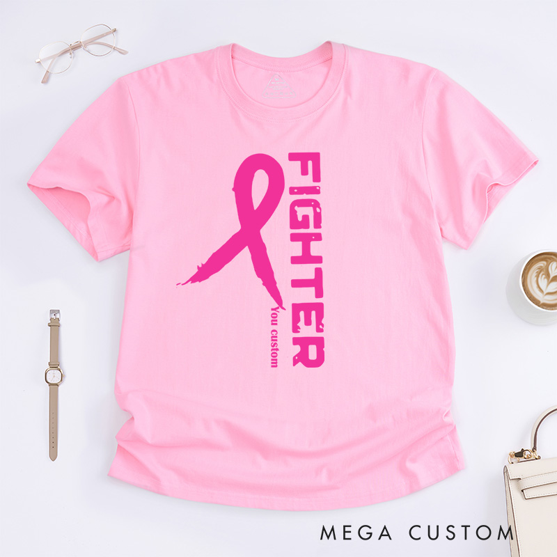 Personalized Fighter Vertical Pink Ribbon Breast CancerSupporting Strength and Awareness T-shirt