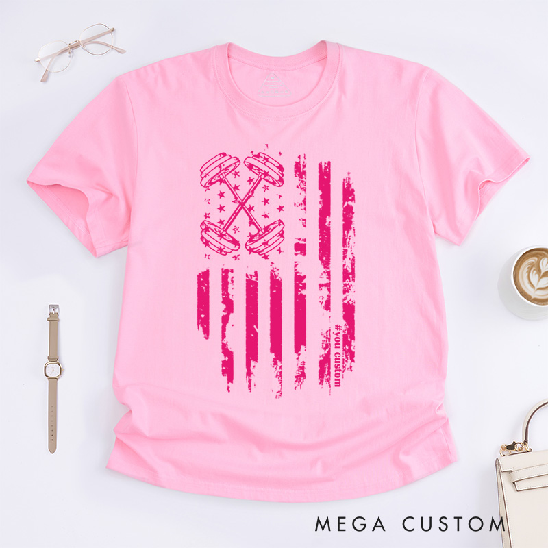 Personalized Pink Ribbon American Flag Design Supporting Breast Cancer Awareness T-shirt