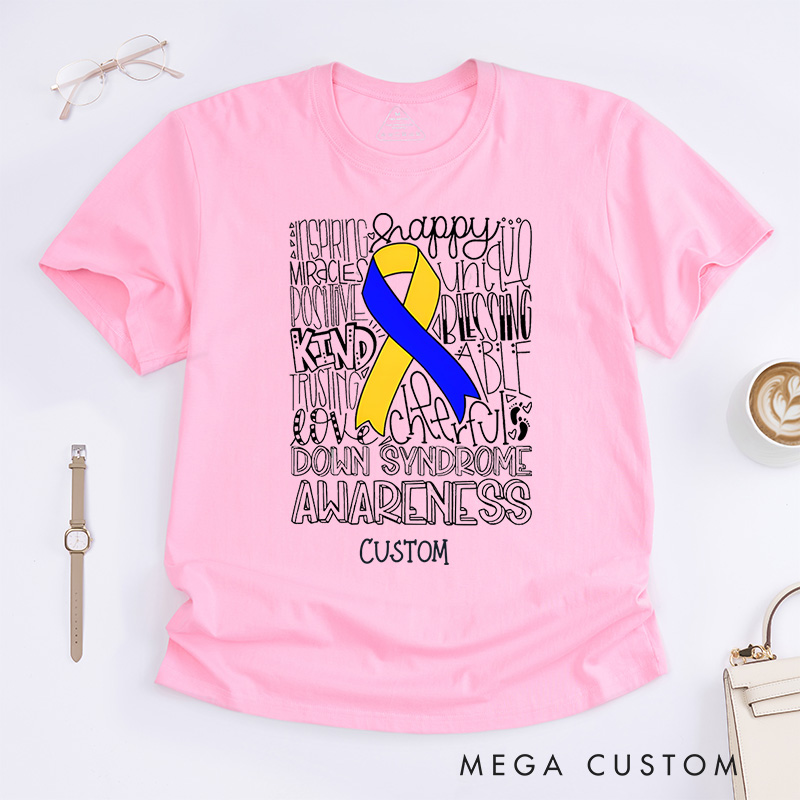 Personalized Down Syndrome Awareness Ribbon Support Inclusion Advocacy T-shirt